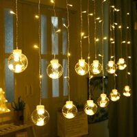 Dây Đèn LED Trang Trí Treo Thả 12 Quả Cầu Pha Lê Trong Suốt 8 Chế Độ- Trang Trí Nhà Cửa TẶNG KÈM 1 MÓC KHÓA