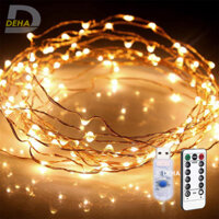 Dây đèn nháy Led đom đóm trang trí nguồn USB Điều khiển từ xa chọn 8 chế độ, tăng giảm sáng, hẹn giờ, dây bóng đèn nháy cao cấp decor nhà cửa, lễ tết, lều trại du lịch Tùy chọn màu và chiều dài dây - Vàng Nắng - 20 mét