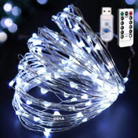 Dây đèn nháy Led đom đóm trang trí nguồn USB Điều khiển từ xa chọn 8 chế độ, tăng giảm sáng, hẹn giờ, dây bóng đèn nháy cao cấp decor nhà cửa, lễ tết, lều trại du lịch Tùy chọn màu và chiều dài dây - Trắng - 5 mét