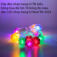 Dây đèn nháy trang trí Tết kiểu bông hoa dài 5m 10 bóng đủ màu, đèn LED nháy trang trí Noel Tết 2024