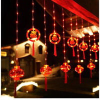 Dây đèn rèm Lồng Đèn Đỏ may mắn, trang trí TẾT trang trí nhà có chế độ nháy, cắm điện 220V