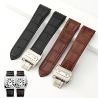 Dây đeo bằng da chất lượng cao 20mm 23mm cho dây đeo đồng hồ Cartier Santos 100 Vòng đeo tay có khóa gấp cho nam và nữ