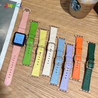 Dây Đeo Bằng Da Thật Có Khóa Màu Vàng Hồng Cho Đồng Hồ Thông Minh Apple Watch 38mm 40mm 41mm Hoặc 42 / 44 / 45 / 49mm Series 8 7 6 SE 5 4 3 2 1