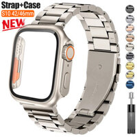 Dây đeo bằng thép không gỉ + Vỏ cho Apple Watch 10 46mm 42mm 45mm 41mm 40 44mm Kim loại Correa PC Kính cường lực iWatch 9 8 7 6 5 SE 4 Thay đổi sang Ultra2 49mm