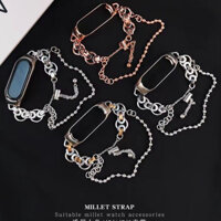 Dây Đeo Cho Xiaomi Mi Band 8 7 Dây Đồng Hồ Cho Mi Band 5 / 6 / 4 / 3 Vòng Tay Thời Trang Vòng Kép Kim Loại Miband Phụ Kiện Đồng Hồ Thông Minh