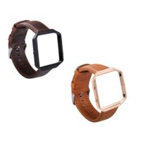 Dây đeo da thật phong cách retro kèm khung inox cho đồng hồ thông minh Fitbit Blaze