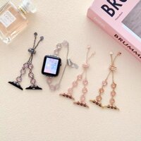 Dây đeo dây chuyền bằng thép không gỉ cho Apple Watch 40mm 44mm 45mm 49mm 42mm 46mm 38mm Vòng đeo tay cho IWatch 10 9 8 Ultra 7 6 SE 5 41 Dây đeo đồng hồ phong cách nữ hoa sang trọng
