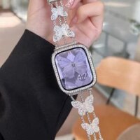 Dây đeo dây chuyền bằng thép không gỉ kim cương cho Apple Watch 42mm 46mm 49mm 45mm 41mm 40mm 44 38mm Vòng tay cho IWatch 10 9 8 Ultra 7 6 SE 5 41 45mm Dây đeo đồng hồ sang trọng