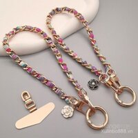 Dây đeo điện thoại dây xoắn thời trang, dây đeo cổ tay ngắn, dây kim loại, mặt dây chuyền hoa trà thơm nhỏ