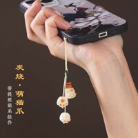 Dây Đeo Điện Thoại Di Động Mặt Hình Dấu Chân Mèo May Mắn Than Hoạt Tính Màu Trắng Cho Cặp Đôi