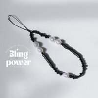 Dây đeo điện thoại xỏ hạt charm đen phối ngọc nhân tạo - BLING POWER