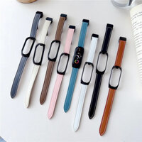 Dây đeo đồng hồ bằng da cho Xiaomi MI Band 7 6 5 4 3 Vỏ PC Vòng đeo tay 2 trong 1 Dây đeo đồng hồ từ tính cho dây đeo MI Phụ kiện có thể đeo được