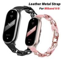 Dây đeo đồng hồ bằng kim loại bằng da cho Xiaomi Mi Band 9 Vòng đeo tay bằng thép không gỉ phong cách thời trang cho Miband 8 NFC Thay thế Dây phát hành nhanh Dây chuyền màu hồng Dây đeo cổ tay nữ