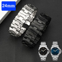 Dây đeo đồng hồ bằng thép không gỉ rắn 24mm cho Panerai Luminor PAM441 PAM111 PAM01316 Dây đeo cổ tay cong Dây đeo cổ tay màu đen Vòng đeo tay bạc nam nữ Dây đeo cổ tay sinh viên