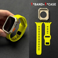 Dây đeo đồng hồ iWatch silicon có thể điều chỉnh 2 cái, màu vàng sáng, với vỏ bảo vệ chống rơi TPU mềm-Dây đeo cổ tay không thấm nước, thoải mái, cho Apple Watch Series Ultra/SE/10/9/8/7/6/5/4/3/2/1