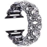 Dây đeo đồng hồ kim loại đính kim cương hình cỏ bốn lá tương thích với Apple Watch Series 8 7 6 SE 5 4 3