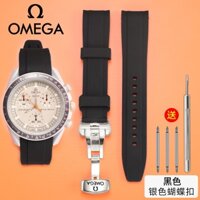 Dây đeo Fluororubber chống bụi cho Omega cho Swatch Đồng thương hiệu Dây đeo đồng hồ cho hành tinh Mặt trăng Vòng đeo tay silicon có khóa bướm Pin