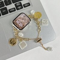 Dây đeo kim loại hình trái tim ngọc trai Baroque cho iWatch Series Ultra 10 9 8 7 6 SE 5 4 3 2 46 42mm 44mm 41 45 40 38 MM Dây đeo cổ tay tinh tế dành cho nữ cho Xiaomi Band 8 9 Pro 7 6 5