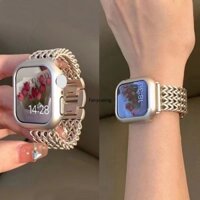 Dây đeo kim loại màu starlight cho apple watch ultra 49mm 4 45mm 41mm 38mm dây đeo đồng hồ thông minh bện bằng thép không gỉ cho iwatch series 6 5 4 3 se 2 1 44mm 42mm 40mm