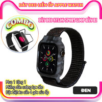 Dây Đeo liền ốp dành cho Apple Watch 7654321 size 384041424445mm Sport Loop Nylon rằn ri - nhiều màu tặng cường lực dẻo theo size - Đen - 42mm