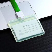 Dây đeo thẻ học sinh, bảng tên dành cho sinh viên kiểu dáng ngang trong suốt basic – CTS-Xanh Lá Ngang