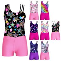 Dây đeo vai bất đối xứng cho bé gái In hình Leotard với quần short thắt lưng phía trước chữ V để tập thể dục khiêu vũ
