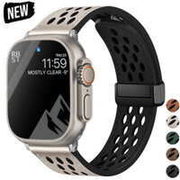Dây đeo vòng tay từ tính bằng da tương thích với Apple Watch Ultra 2 49mm 41mm 45mm 42mm 40mm 44mm IWatch Series 9 8 7 6 SE 5 4
