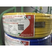 Dây điện cadivi đôi mềm 1 vỏ 2x0.75 có 2x24 sợi đồng bên trong (Cuộn 100 mét) VCMD2X0.75