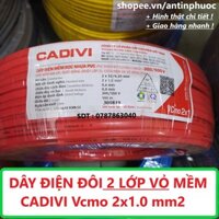 Dây điện đôi 2 lớp vỏ 2x1.0 mm Cadivi  cuộn 100 mét - dây điện mềm dẹp 2 lớp vỏ an toàn Cadivi Vcmo 2 x 1.0 mm2