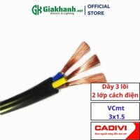 Dây Điện Mềm Tròn Bọc Nhựa PVC 3 lõi 300/500V, 2 Lớp Cách Điện Cadivi VCmt 3x1.5mm2