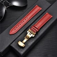 Dây đỏ Dây da đồng hồ nam nữ DA BÒ THẬT MỊN 4 lớp KÈM KHÓA BƯỚM ĐÔI thép không gỉ 316L, siêu mềm - Đỏ Vàng,22mm