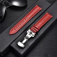 Dây đỏ Dây da đồng hồ nam nữ DA BÒ THẬT MỊN 4 lớp KÈM KHÓA BƯỚM ĐÔI thép không gỉ 316L, siêu mềm - Đỏ Bạc,20mm