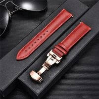 Dây đỏ Dây da đồng hồ nam nữ DA BÒ THẬT MỊN 4 lớp KÈM KHÓA BƯỚM ĐÔI thép không gỉ 316L, siêu mềm - Đỏ Vàng Hồng,22mm