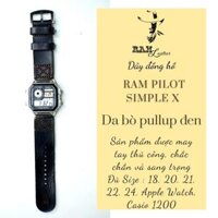 Dây đồng hồ Casio 1200 da bò đen tuyền handmade bền chắc RAM Simple X Black - 22mm