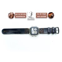 Dây đồng hồ Casio 1200 da bò đen tuyền handmade bền chắc RAM Leather Simple X Black - Cây thay dây