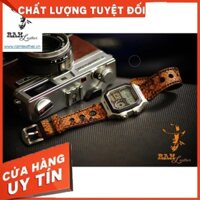 Dây đồng hồ cho Casio AE1200 WHD và Seiko 5 37mm  - Da dê Vân trăn rằn ri vàng cực đẹp +