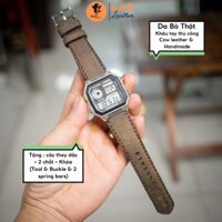 Dây Đồng Hồ Da Bò Handmade Cho Casio CASIO AE1200, AE 1200, 1300 WHD và Dây 18mm Siêu bền RAM Leather 1950 xanh