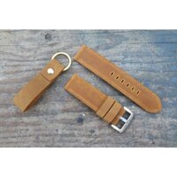 Dây đồng hồ da bò sáp 2 lớp nâu vàng handmade