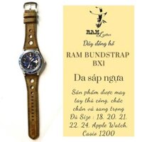 Dây đồng hồ da bò sáp cực đẹp kiểu quân đội RAM Leather BX1 handmade bền chắc cực đẹp - tặng khóa chốt và cây thay dây - 22MM