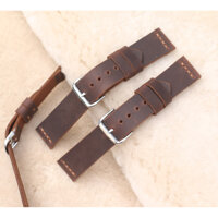 Dây đồng hồ da bò sáp nâu đỏ sậm kèm khóa handmade - 22-20mm