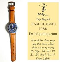 Dây đồng hồ da bò thật màu cam - RAM Classic 1988 - CASIO