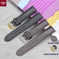 Dây Đồng Hồ Da Bò Trơn  Kèm Khoá Kim, Chốt, Cây Tháo Dây, size 20 đen