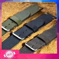 Dây đồng hồ da bò vintage handmade màu đen