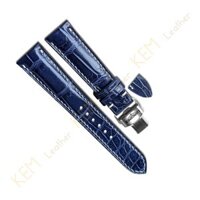 Dây Đồng Hồ Da Cá Sấu Omega Màu Xanh Navy Chỉ Trắng MS10 – Chất Liệu Da Cá Sấu Cao Cấp Tương Thích Tất Cả Các Phiên Bản Đồng Hồ Omega