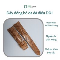 Dây đồng hồ da đà điểu màu nâu bò chế tác thủ công  D01