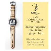 Dây Đồng Hồ Da Thật Handmade RAM Leather Cho Casio CASIO AE1200, AE 1200, 1300 WHD và Dây 18mm Da Bò Siêu bền