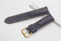 Dây đồng hồ da thay thế  đà điểu thật Songhan Leather hoàn thiện thủ công màu xanh khóa kim cài, BH 6 tháng WSOT-01 - Xanh Khóa Vàng - 24mm