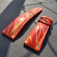Dây đồng hồ handmade 100% da kỳ đà nhũ vàng