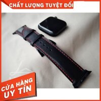 Dây Đồng Hồ Handmade da bò gốc Veg, màu đen chỉ đỏ; Tặng kèm khóa kim, Tool tháo lắp, Chốt gắn Spring bar