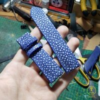 Dây đồng hồ handmade da cá đuối xanh + tặng kèm khóa và tool thay